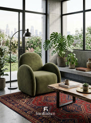 Velvet Swivel Easy Chair | Rust Orange, Charcoal & Green Accent Chair