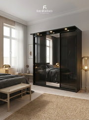 Aurora High Gloss Wardrobe - Mirror Sliding Door Cupboard.