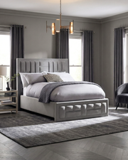 Soft Velvet Mid Grey Ruby Upholstered Ottoman Storage Bed