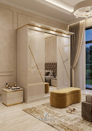 Solstice High Gloss Wardrobe - 3 Door Wardrobe with center Mirror