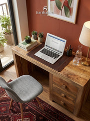 Solid Mango Wood Desk | Content Creator Desk with 3 Drawers