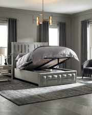 Soft Velvet Mid Grey Ruby Upholstered Ottoman Storage Bed