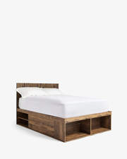Oak Effect Slatted Headboard Bronx Platform Bed Frame with Storage
