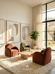 Velvet Swivel Easy Chair | Rust Orange, Charcoal & Green Accent Chair