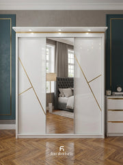Solstice High Gloss Wardrobe - 3 Door Wardrobe with center Mirror