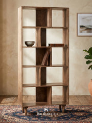Scandi Mango Bookcase | Solid Mango Wood, Oak Stain, 175cm Tall