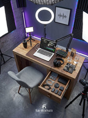 Solid Mango Wood Desk | Content Creator Desk with 3 Drawers