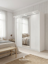 Aurora High Gloss Wardrobe - Mirror Sliding Door Cupboard.