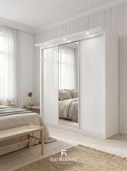 Aurora High Gloss Wardrobe - Mirror Sliding Door Cupboard.