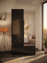 Meridian 2-Door High Gloss Wardrobe with Mirror & 4-Drawer Base — White, Grey, or Black