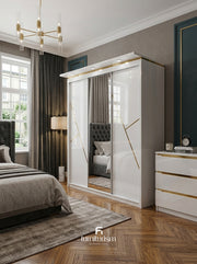 Solstice High Gloss Wardrobe - 3 Door Wardrobe with center Mirror