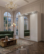 Aurora High Gloss Wardrobe - Mirror Sliding Door Cupboard.