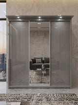 Aurora High Gloss Wardrobe - Mirror Sliding Door Cupboard.