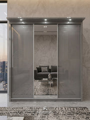 Aurora High Gloss Wardrobe - Mirror Sliding Door Cupboard.