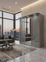 Aurora High Gloss Wardrobe - Mirror Sliding Door Cupboard.