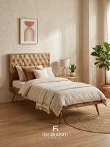 Geo Mango Wood Bed Frame | 3D Carved Solid Mango Wood Bed – Dark & Light